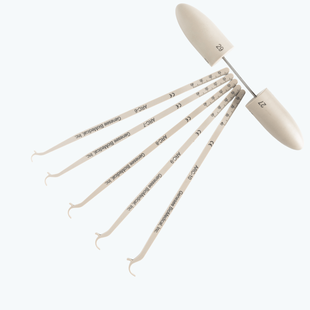 Aortic Valve Repair Toolkit with annular sizers and cusp calipers in tray
