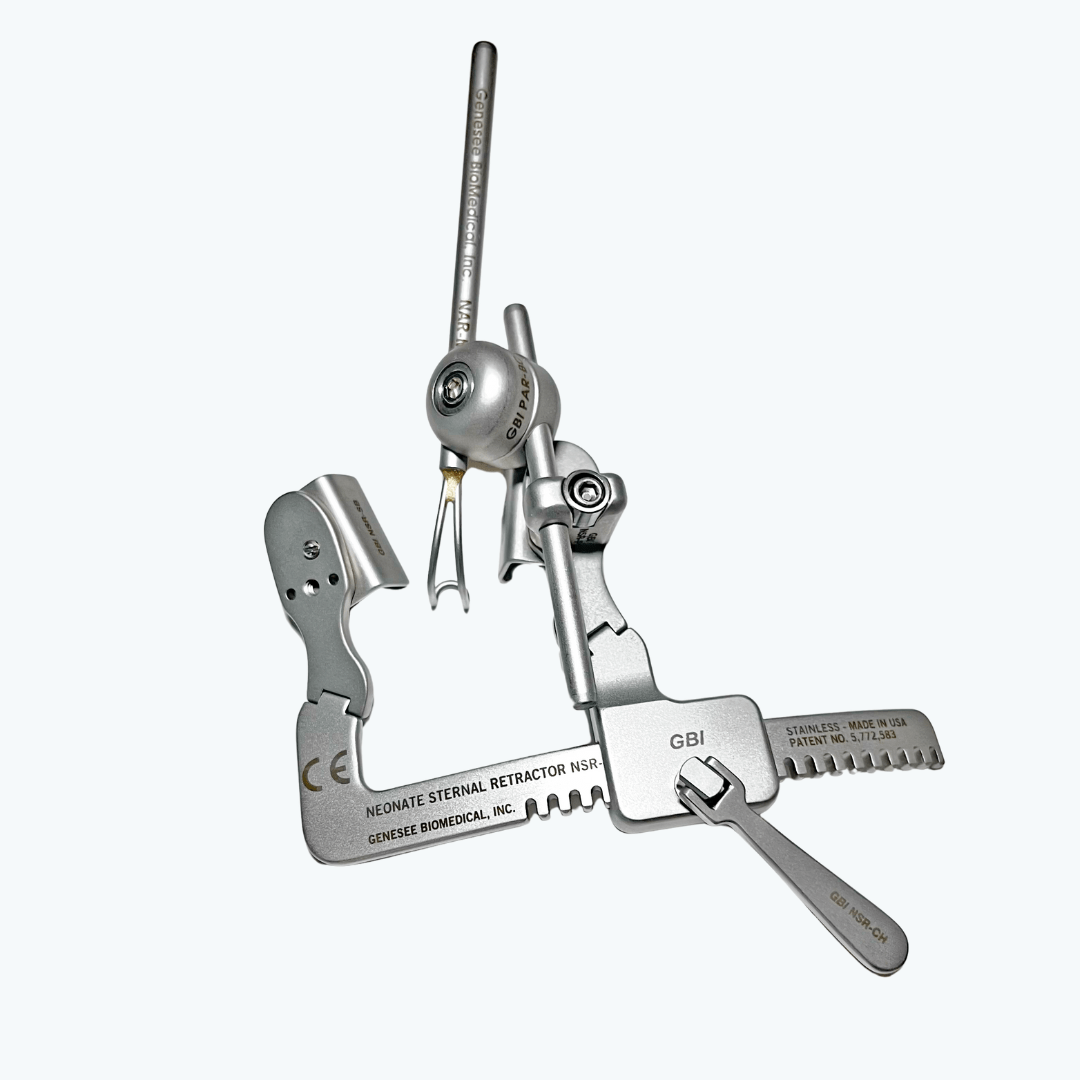 Neonatal retractor kit including rack and handle